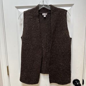 J Jill Italian Wool Cashmere Vest Womens Small Brown Tweed Open Front Sleeveless